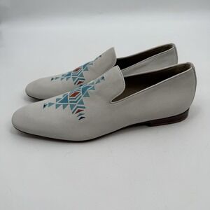 DONALD‎ J PLINER Aztec Embroidered White Loafers Mens Size 13 M Made In Italy